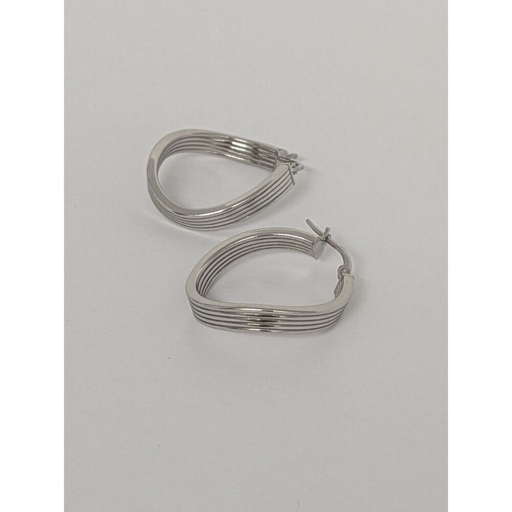 Twisted Hoop Earrings 925 Sterling Silver Grooved Solid 1" Diameter - Picture 2 of 7